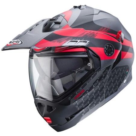 Casco Caberg Tourmax X Sarabe apribile enduro doppia visiera antracite opaco e rosso