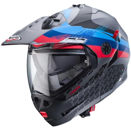 Casco Caberg Tourmax X Sarabe apribile enduro doppia visiera antracite opaco, blu e rosso