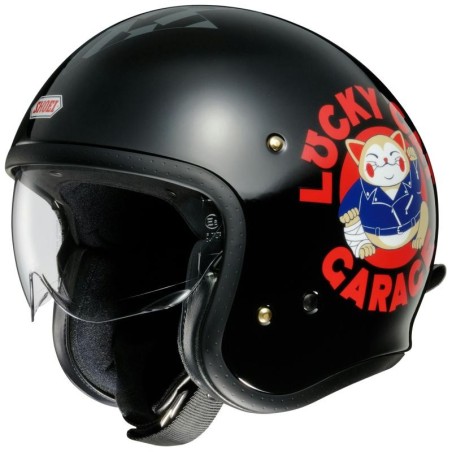 Casco Shoei J-O con visiera a scomparsa Lucky Cat garage nero