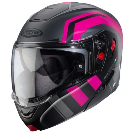 Casco Caberg Horus X Road apribile doppia visiera nero opaco e fucsia