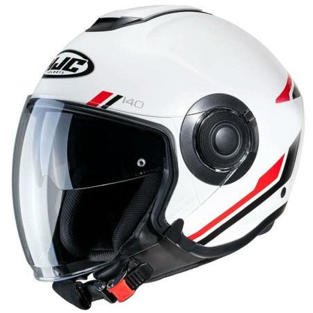 Casco Jet HJC i40 doppia visiera Panadi MC1 bianco, rosso e nero