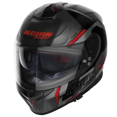 Casco Nolan N80.8 Wanted N-Com nero opaco, grigio e rosso