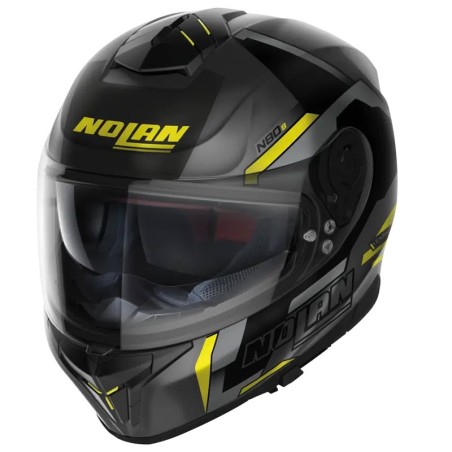 Casco Nolan N80.8 Wanted N-Com nero opaco, grigio e giallo