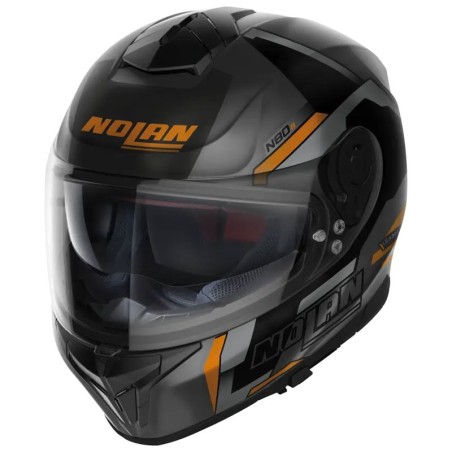 Casco Nolan N80.8 Wanted N-Com nero opaco, grigio e arancio