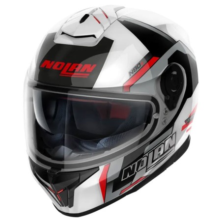 Casco Nolan N80.8 Wanted N-Com bianco metal, argento e rosso