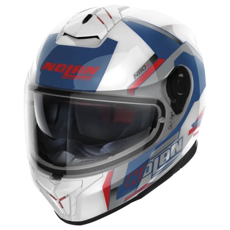 Casco Nolan N80.8 Wanted N-Com bianco metal, blu e rosso