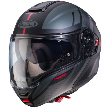 Casco Caberg Levo-X Manta apribile doppia visiera nero, grigio e rosso opaco