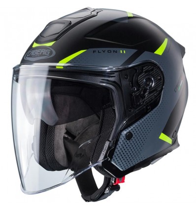 Casco Jet Caberg Flyon II Boss nero opaco, grigio e giallo fluo