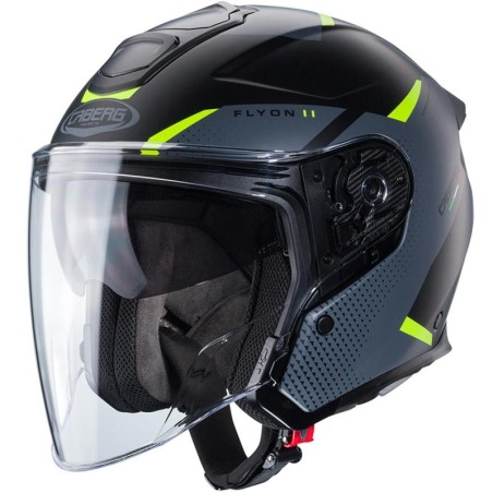 Casco Jet Caberg Flyon II Boss nero opaco, grigio e giallo fluo