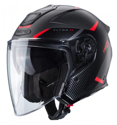 Casco Jet Caberg Flyon II Boss nero opaco, grigio e rosso