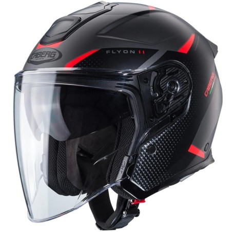 Casco Jet Caberg Flyon II Boss nero opaco, grigio e rosso