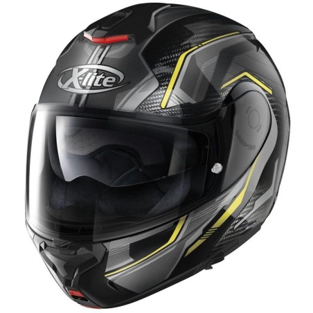 Casco X-Lite apribile X-1005 Ultra Carbon Alchemix N-Com grigio e giallo fluo