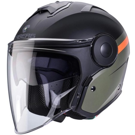 Casco Jet Caberg Soho Zephir nero opaco, verde militare e arancio