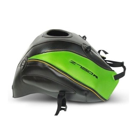 Copriserbatoio Bagster per Kawasaki Z750R 11-12 in similpelle nero, verde madreperla e giallo oro