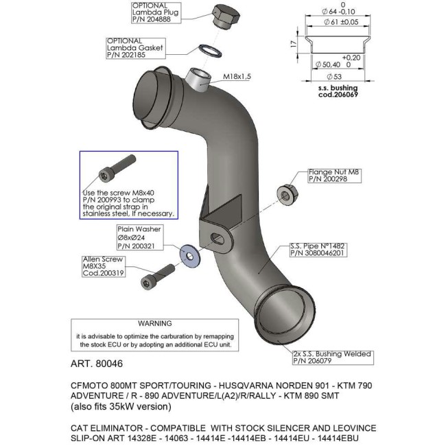 Raccordo elimina catalizzatore Leovince per ktm 890 Adventure 21-24