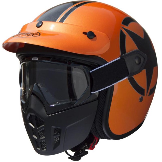 Casco Premier Mask grafica Star arancio metallizzato e nero