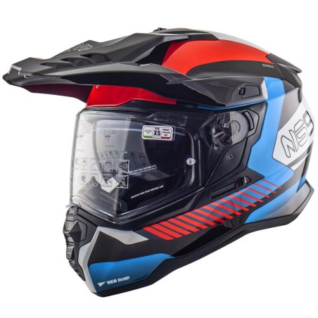 Casco integrale enduro NOS NS-9 Mirage nero, bianco, blu e rosso