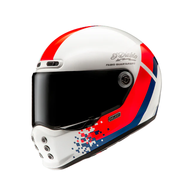 Casco HJC V10 FQ20 Retro bianco, blu e rosso fluo