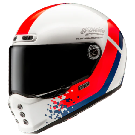 Casco HJC V10 FQ20 Retro bianco, blu e rosso fluo