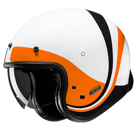 Casco Jet HJC V31 Emgo MC7 bianco, nero e arancio