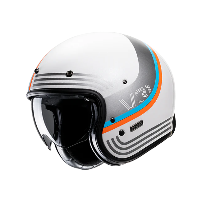 Casco Jet HJC V31 Byron MC27 bianco, grigio, azzurro e arancione opachi