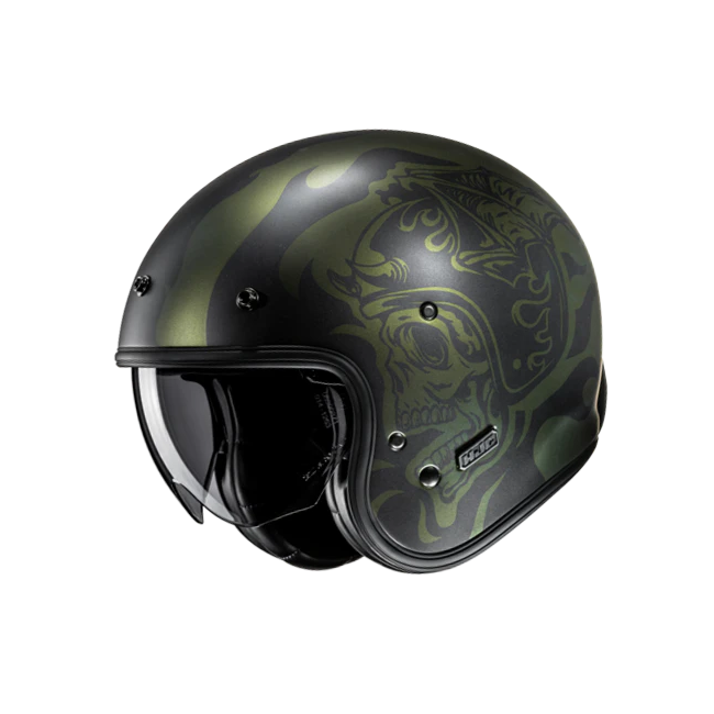 Casco Jet HJC V31 Flame MC4SF nero e verde scuro opachi