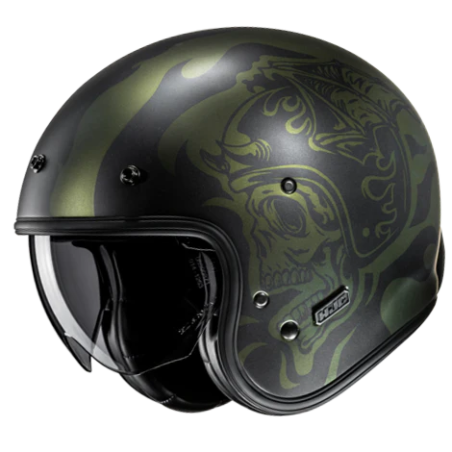 Casco Jet HJC V31 Flame MC4SF nero e verde scuro opachi