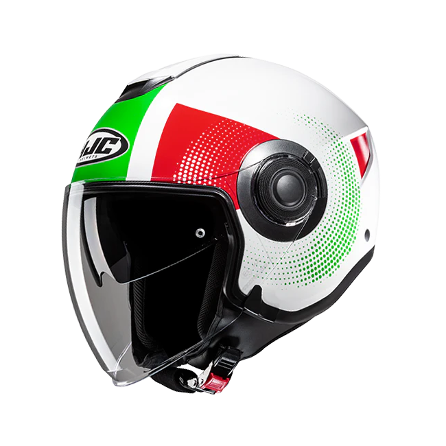 Casco Jet HJC i40N doppia visiera Pyle MC41 verde, bianco e rosso