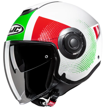 Casco Jet HJC i40N doppia visiera Pyle MC41 verde, bianco e rosso