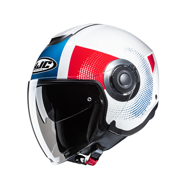 Casco Jet HJC i40N doppia visiera Pyle MC21 blu, bianco e rosso