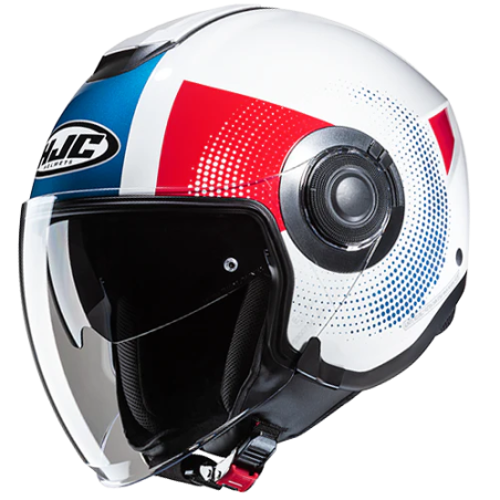 Casco Jet HJC i40N doppia visiera Pyle MC21 blu, bianco e rosso