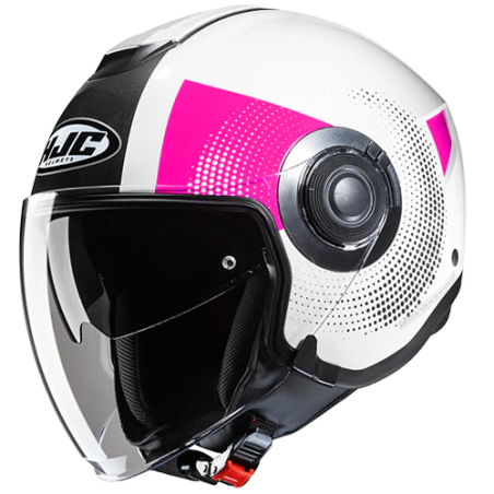 Casco Jet HJC i40N doppia visiera Pyle MC8 nero, bianco e fucsia