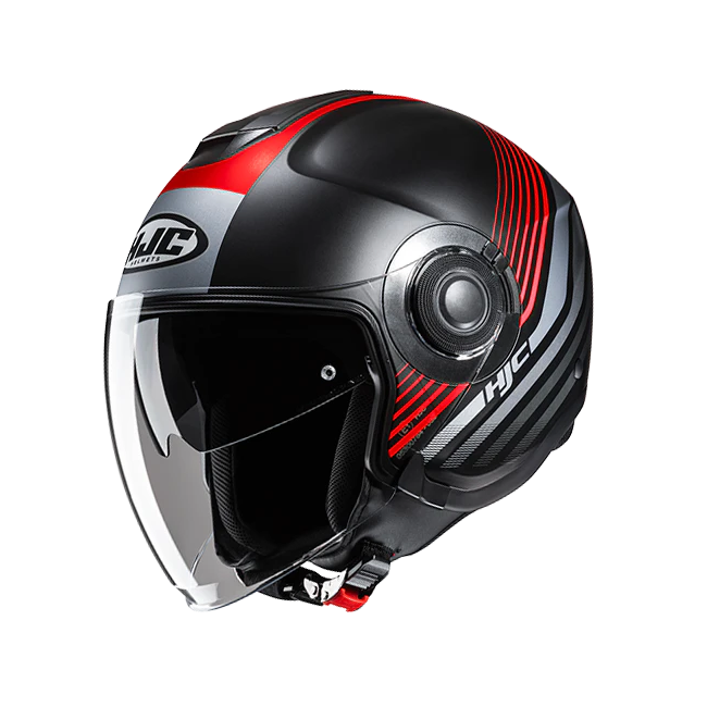 Casco Jet HJC i40N doppia visiera Dova nero, rosso e grigio opachi