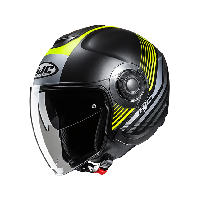 Casco Jet HJC i40N doppia visiera Dova nero, giallo e grigio opachi