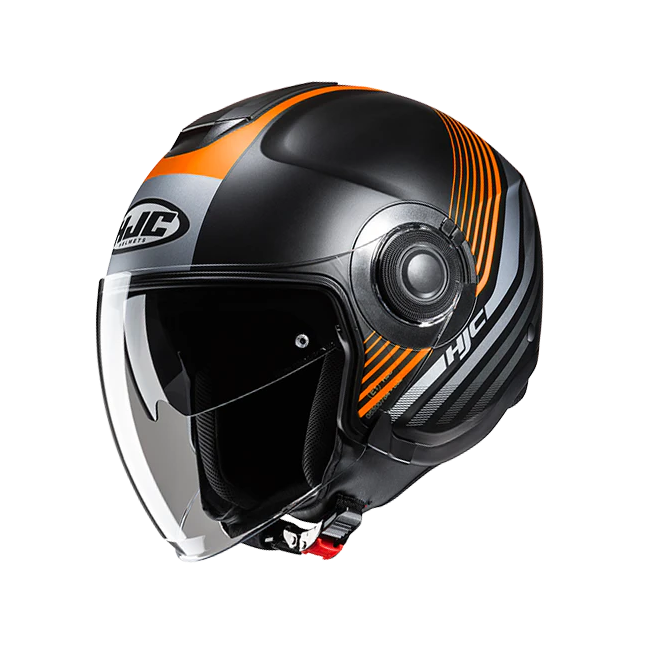 Casco Jet HJC i40N doppia visiera Dova nero, arancio e grigio opachi