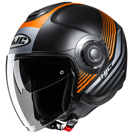 Casco Jet HJC i40N doppia visiera Dova nero, arancio e grigio opachi