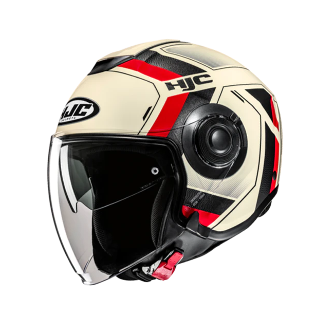 Casco Jet HJC i40N doppia visiera Velu bianco, nero e rosso