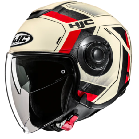 Casco Jet HJC i40N doppia visiera Velu bianco, nero e rosso