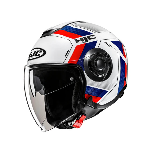 Casco Jet HJC i40N doppia visiera Velu bianco, blu e rosso