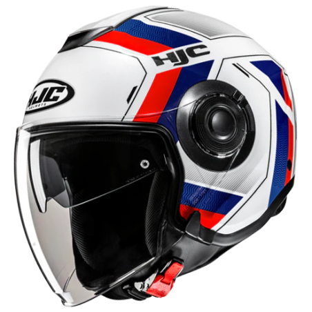 Casco Jet HJC i40N doppia visiera Velu bianco, blu e rosso