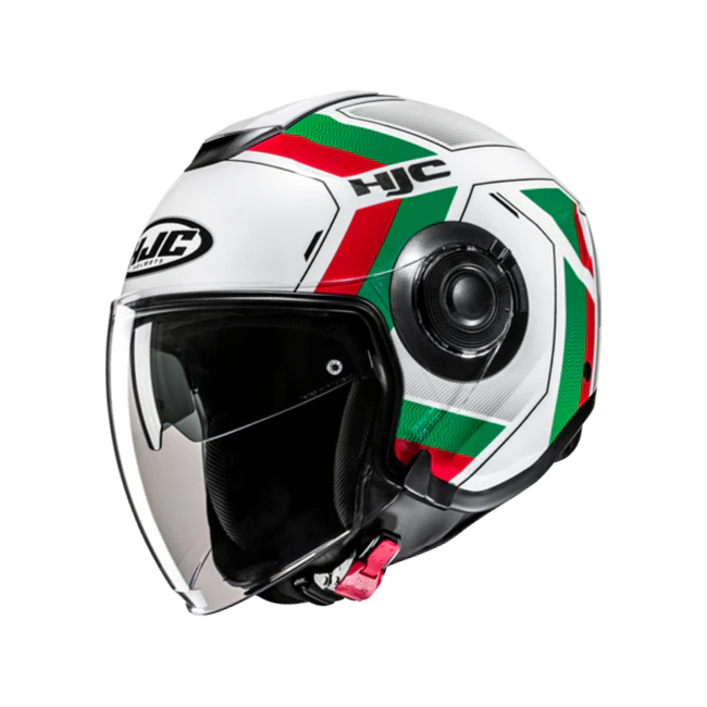 Casco Jet HJC i40N doppia visiera Velu bianco, verde e rosso