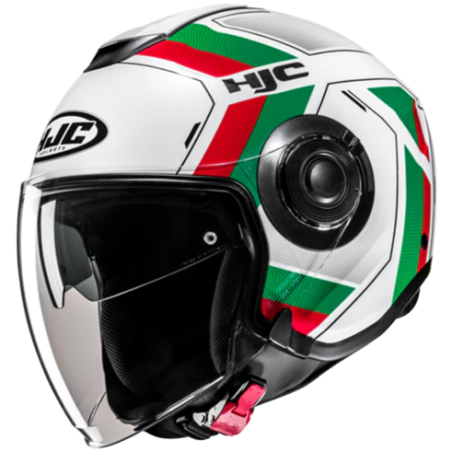 Casco Jet HJC i40N doppia visiera Velu bianco, verde e rosso