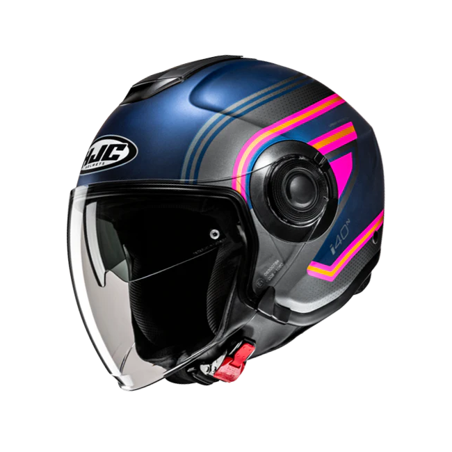 Casco Jet HJC i40N doppia visiera Linia blu, grigio, fucsia e giallo