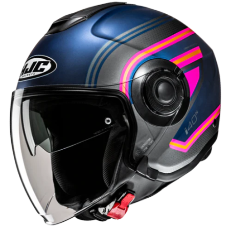 Casco Jet HJC i40N doppia visiera Linia blu, grigio, fucsia e giallo