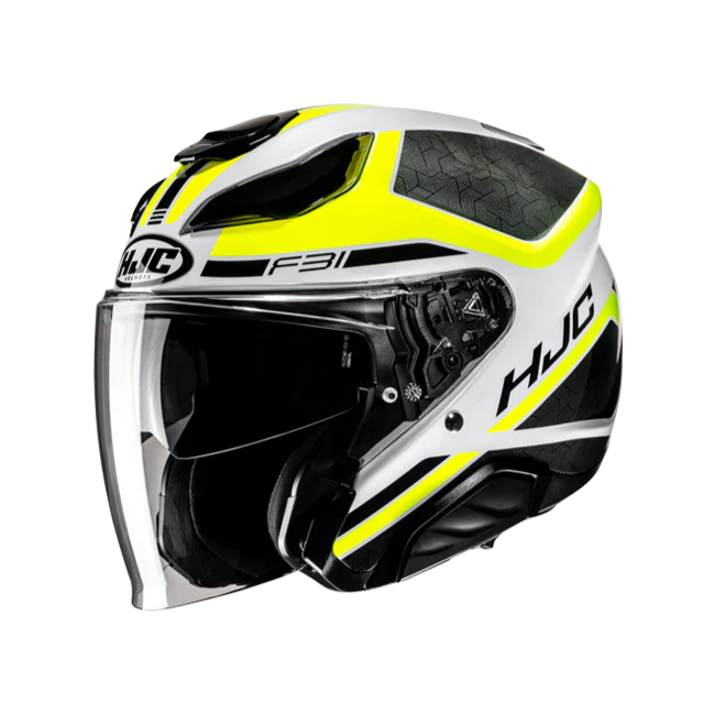 Casco Jet HJC F31 Ceron bianco, nero e giallo fluo