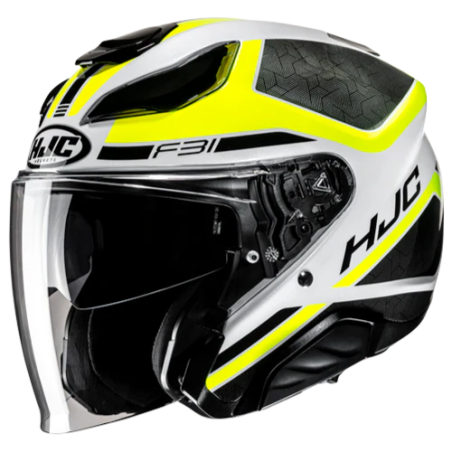 Casco Jet HJC F31 Ceron bianco, nero e giallo fluo