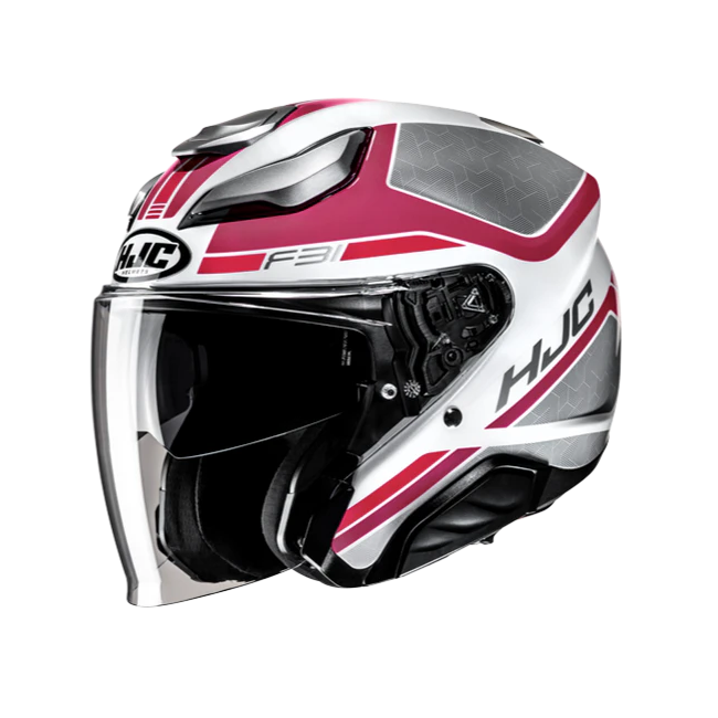 Casco Jet HJC F31 Ceron bianco, rosso e rosa