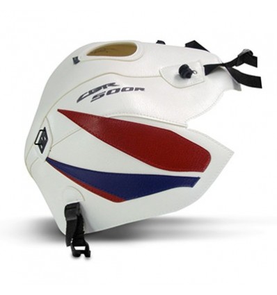 Copriserbatoio Bagster per Honda CBR500 R 13-14 in similpelle bianco con triangoli blu baltico e rosso