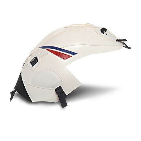 Copriserbatoio Bagster per Honda CB 650F dal 2014 in similpelle bianco con triangolo blu baltico e rosso