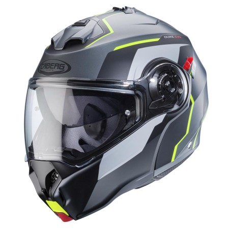 Casco Caberg Duke Evo apribile doppia visiera Move grigio opaco, nero e giallo fluo